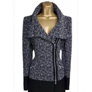 Karen Millen Size 4 Black/White Wool Coat